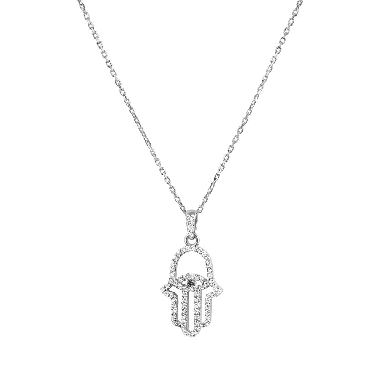 Diamond Hamsa Necklace 14K White Gold