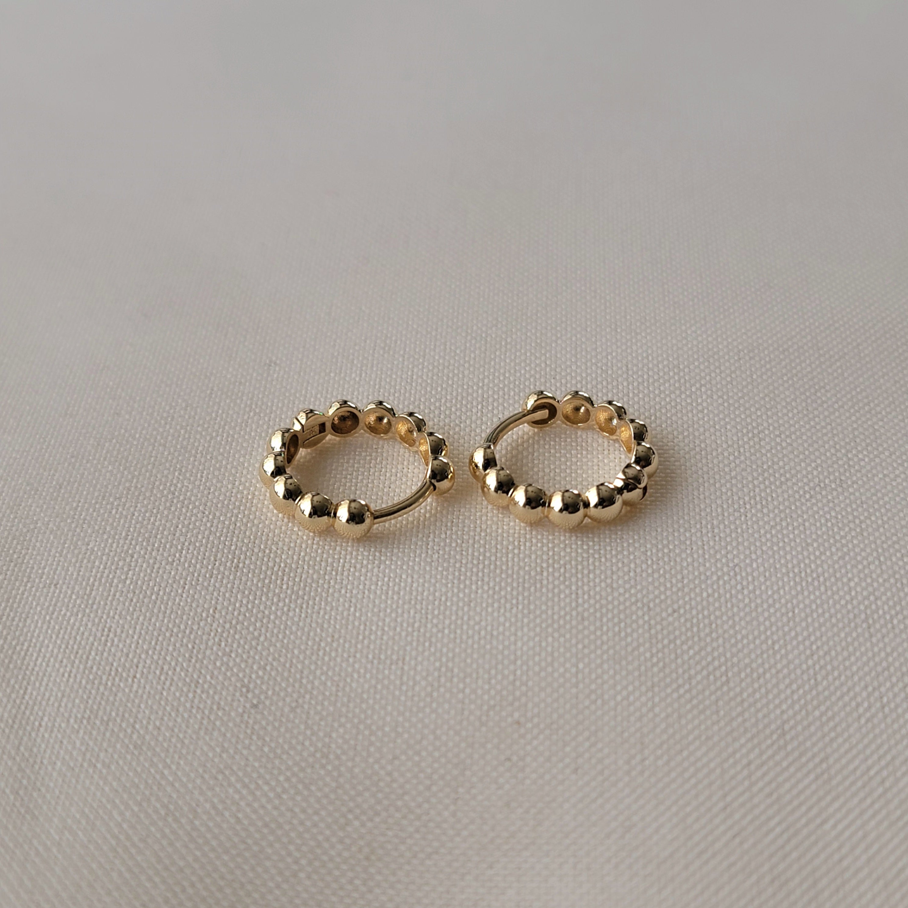 Bead Huggie Hoop Earrings 14K Gold