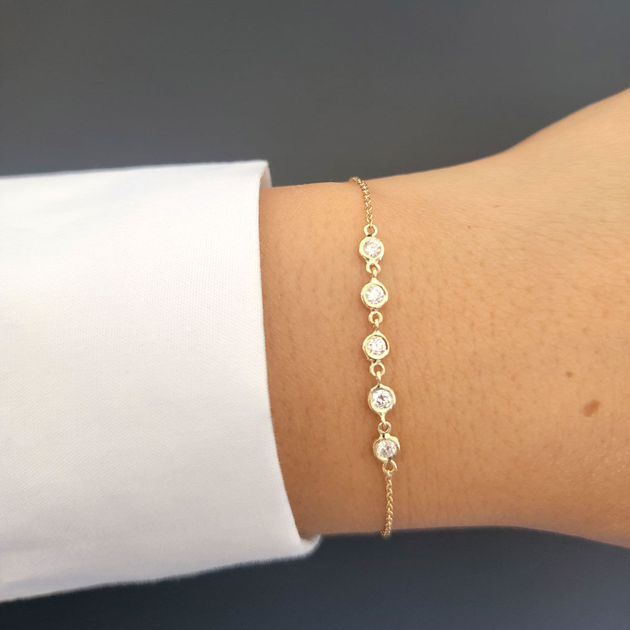 5 Diamonds Link Bracelet 14K Gold