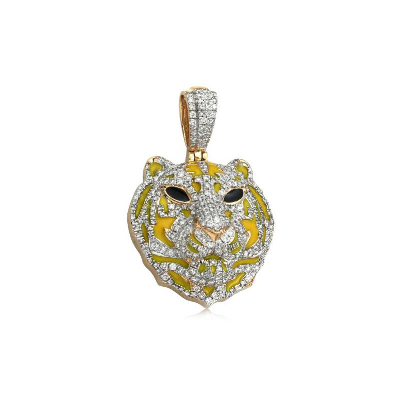 1.50 Ctw Natural Diamond Tiger Head Pendant 10K Gold For Men