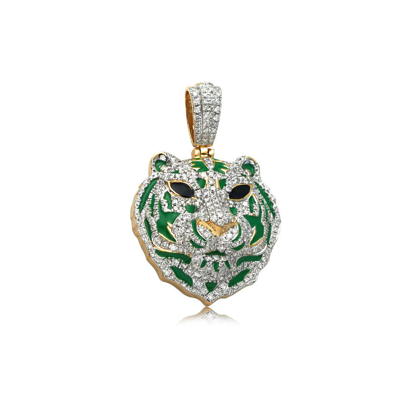1.50 Ctw Natural Diamond Tiger Head Pendant 10K Gold For Men