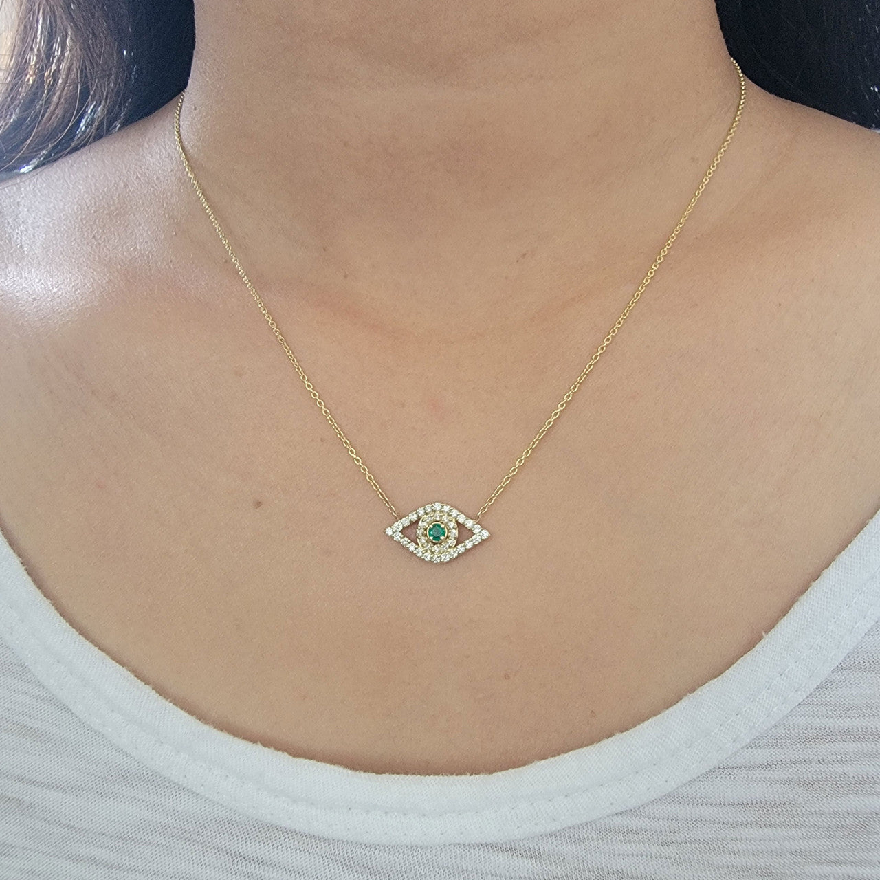 Diamond Evil Eye Gold Chain Necklace 14K Gold