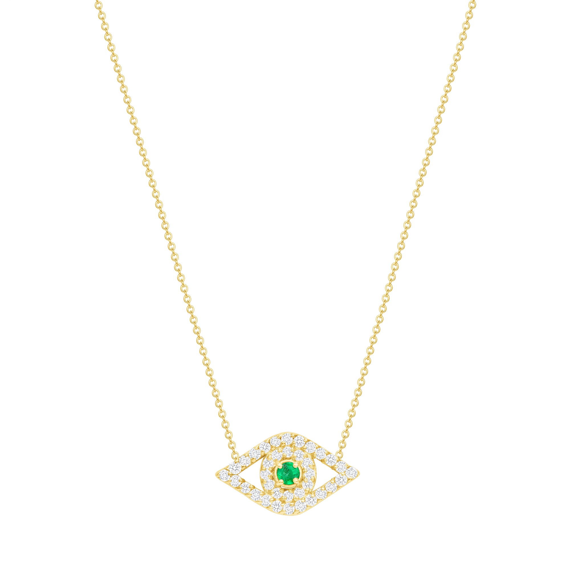 Diamond Evil Eye Gold Chain Necklace 14K Gold