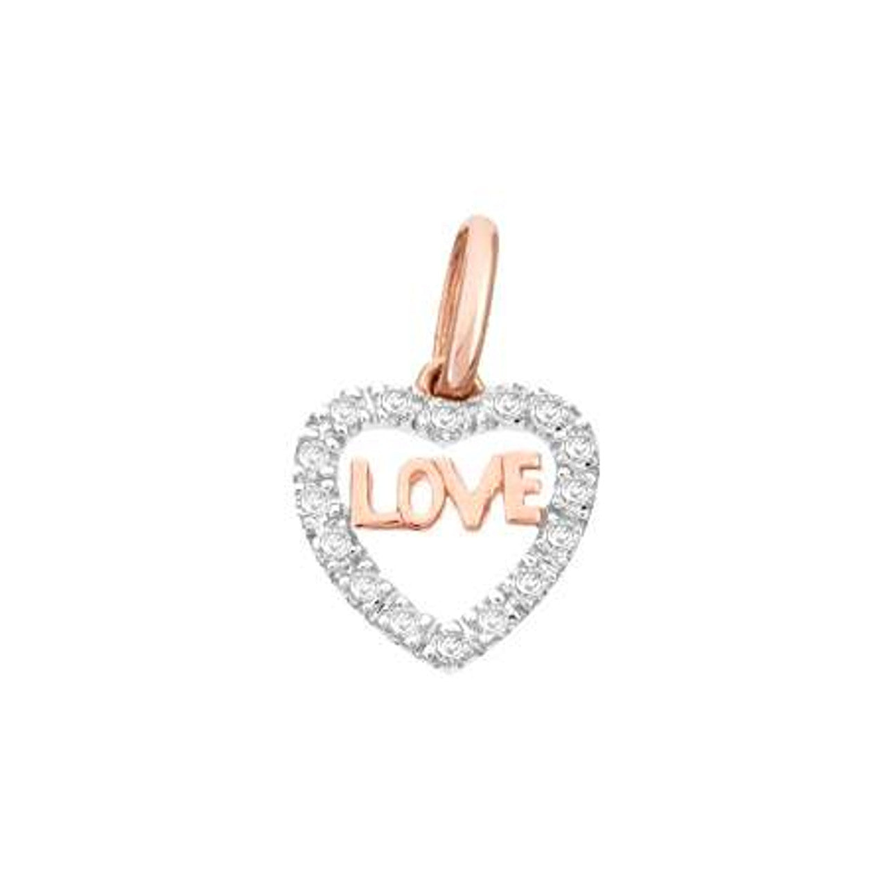 Diamond Heart with Love Letter Pendant 14K Gold