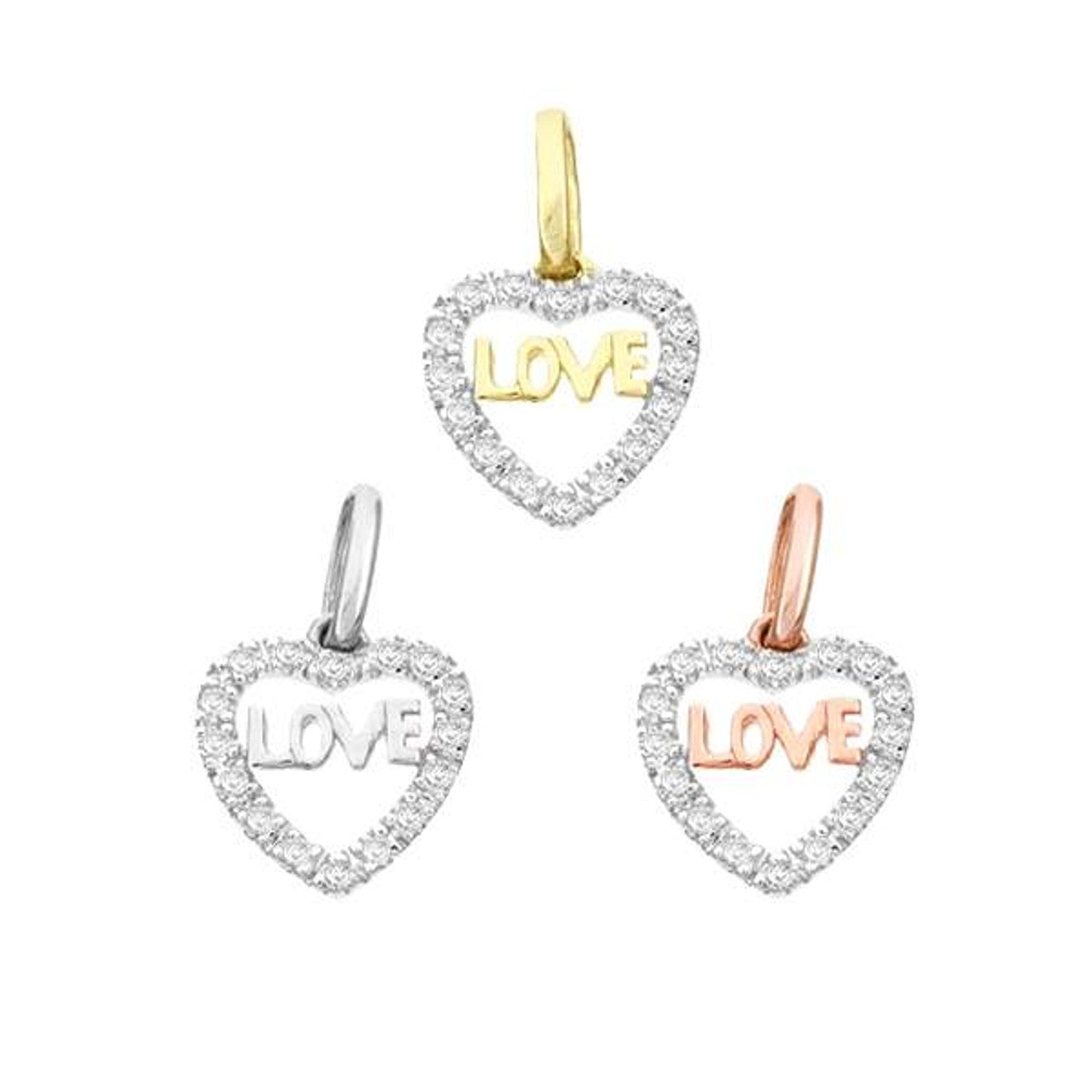 Diamond Heart with Love Letter Pendant 14K Gold