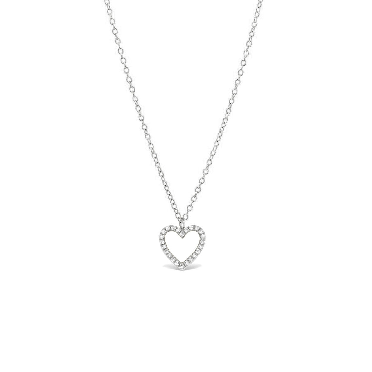Diamond Open Heart Pendant Necklace 14K White Gold