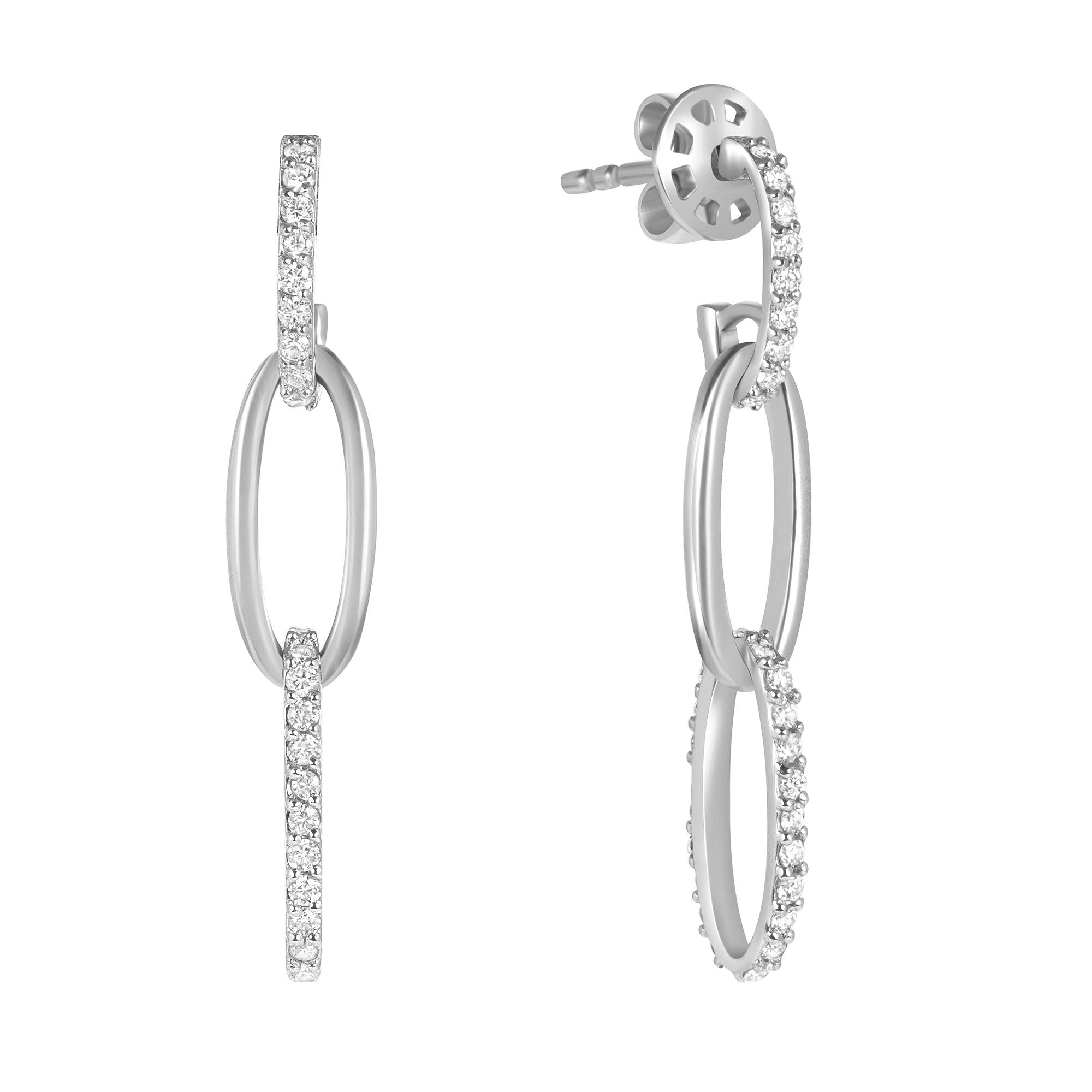 0.70ct Natural Diamond Paper Clip Link Drop Earrings 14K Gold