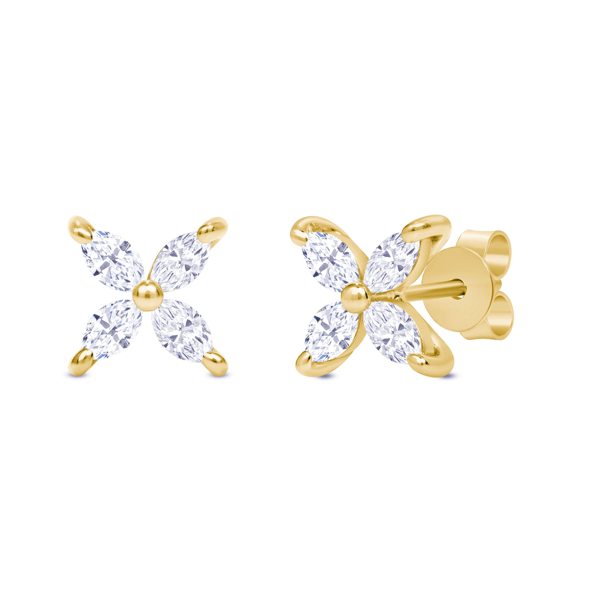 Marquise Cut Diamond Floral Stud Earring
