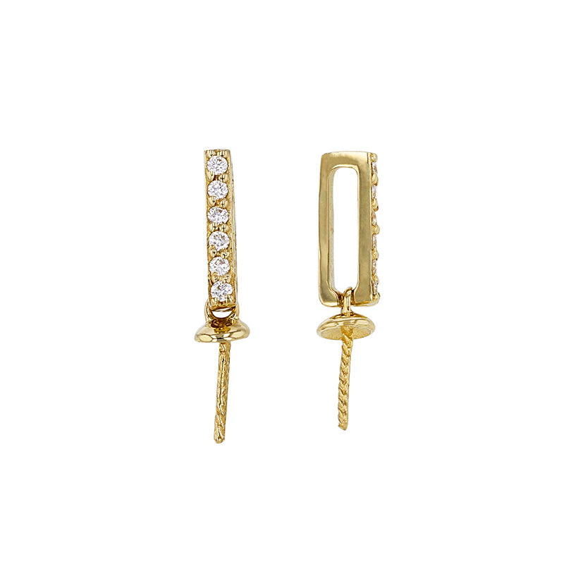 14K Gold Diamond Paperclip with Dangling Pearl Cup Pendant