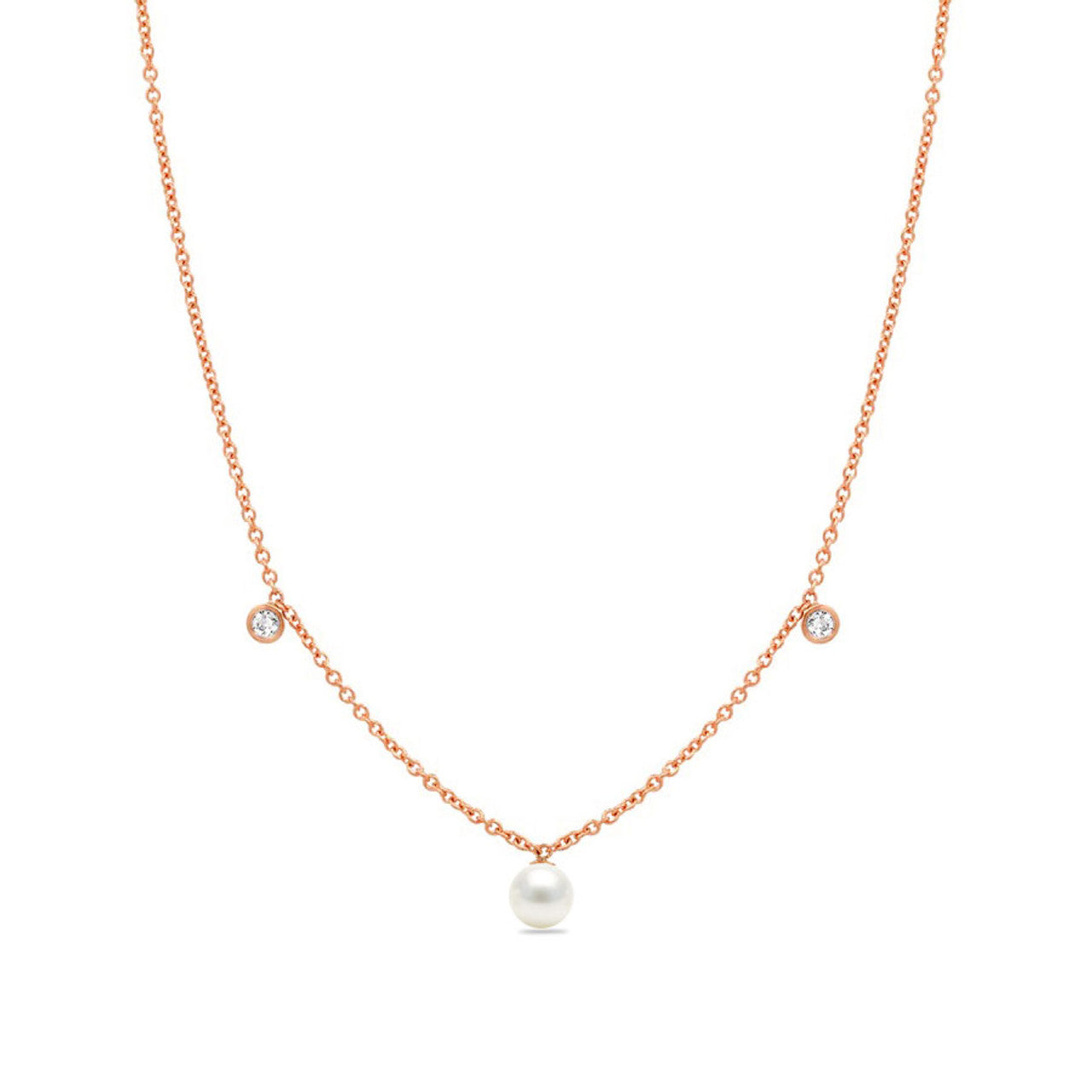 Drop Diamond Pearl Pendant Necklace 14K Gold