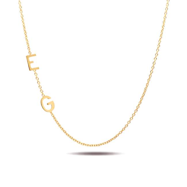 Sideways Two Block Initial Necklace 14K Gold