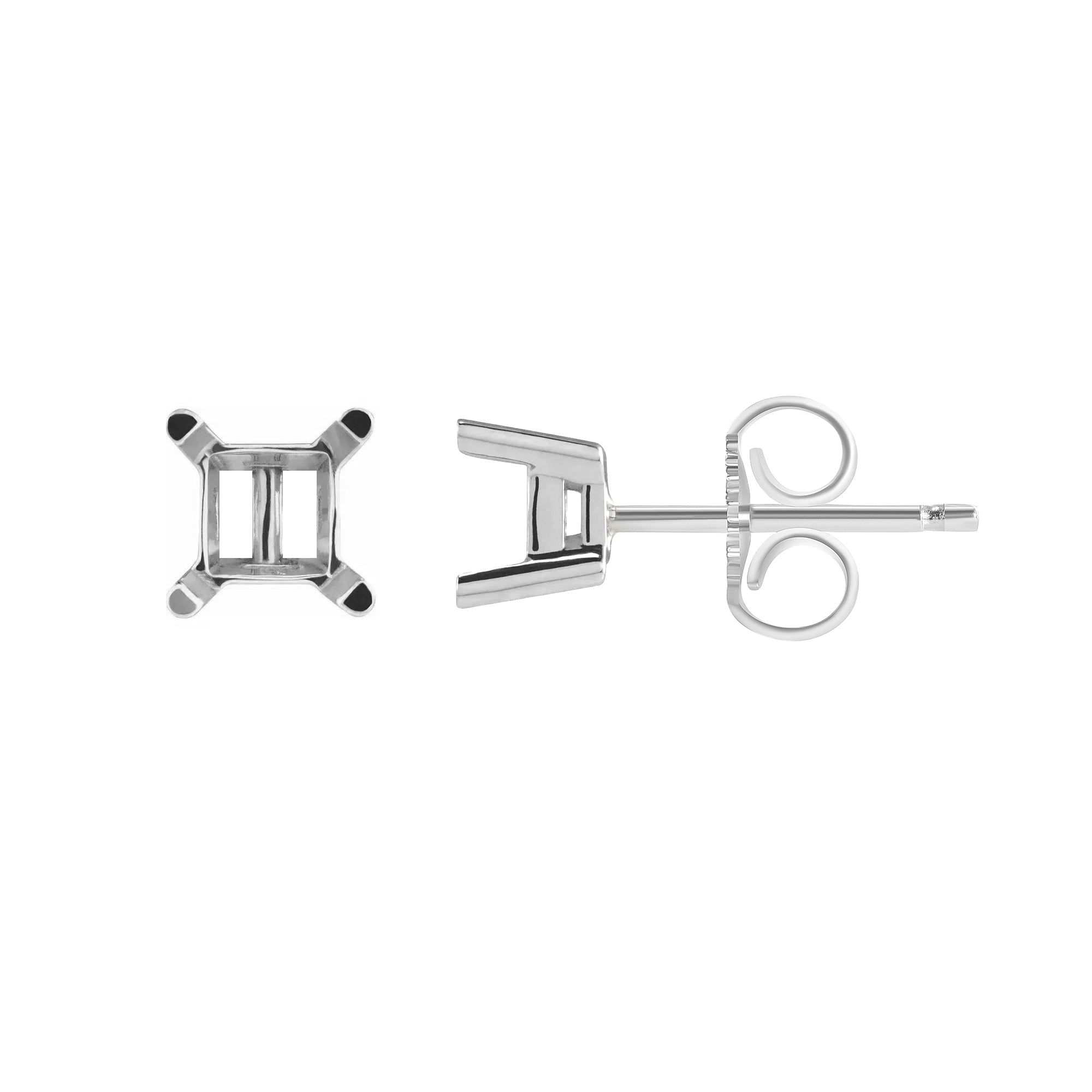 14K Gold 4 Prong Square Stud Earrings Mounting