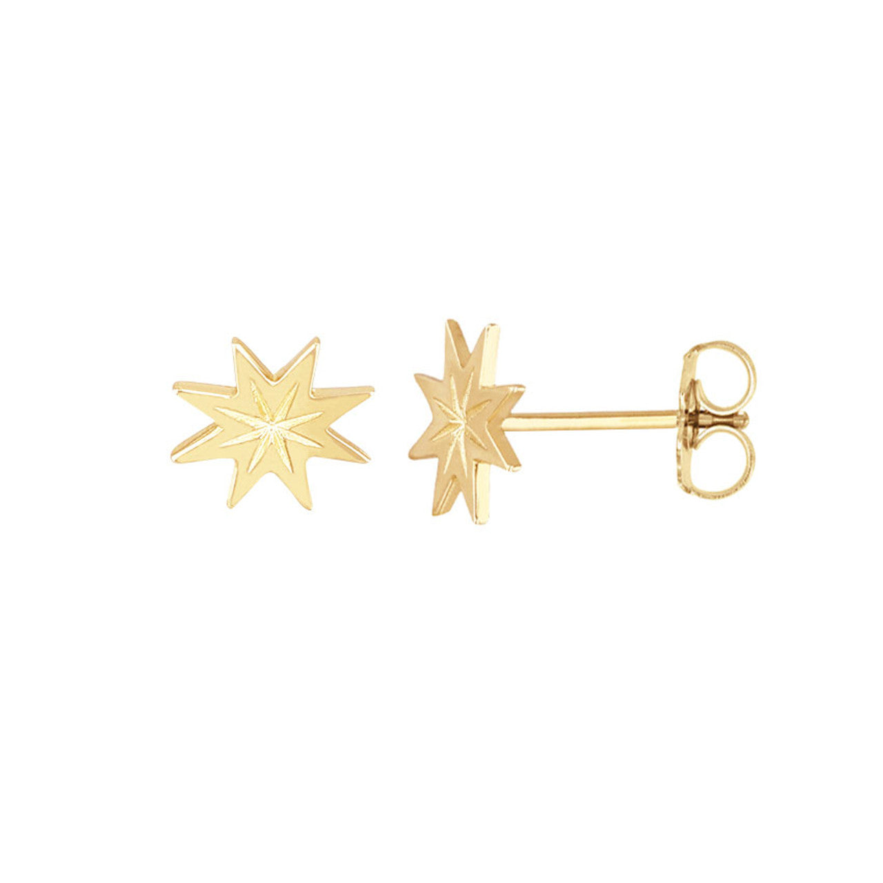 14 Karat Yellow Gold Starburst Stud Earrings