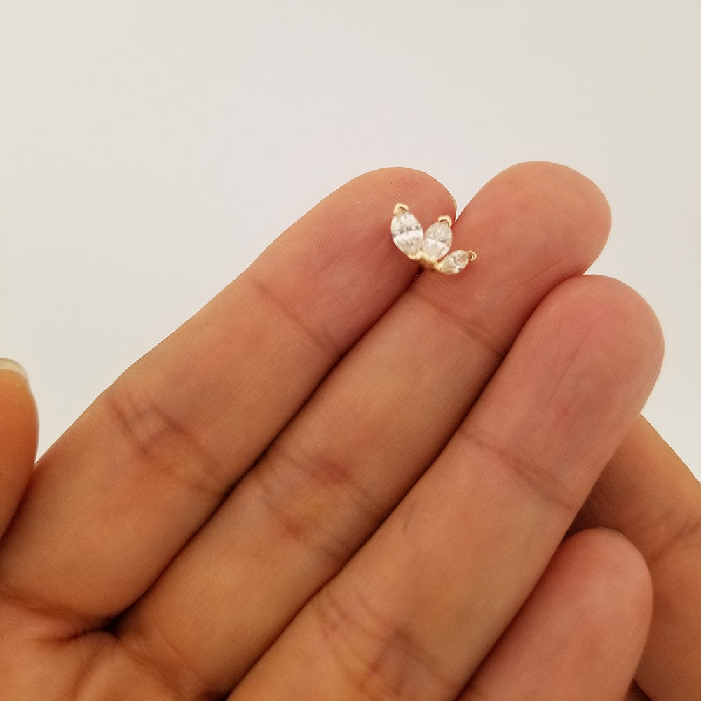 Trio Marquise Natural Diamond Stud Earring 14K Gold