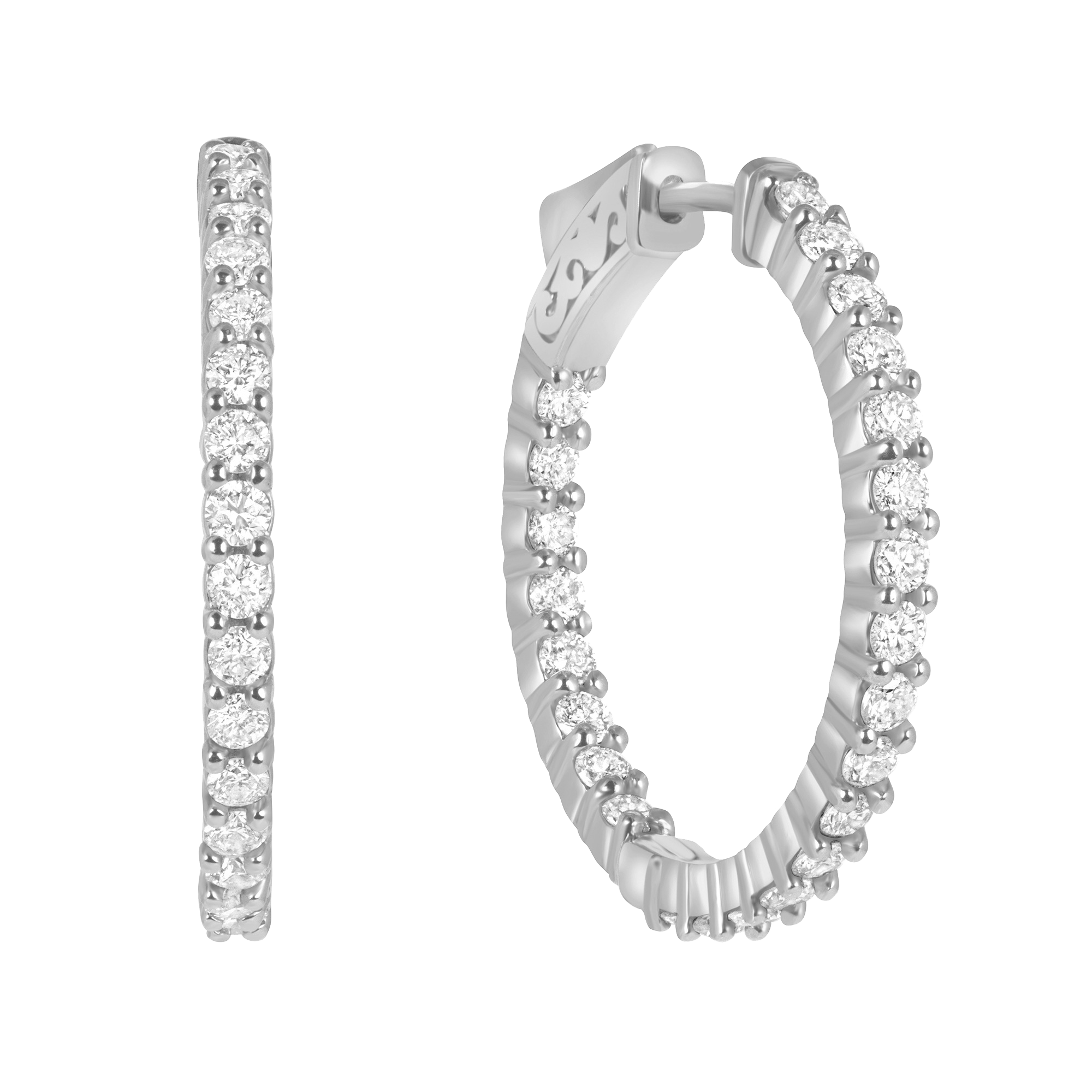 1.40ct Natural Diamond Inside Out Hoop Earrings 14K Yellow Gold